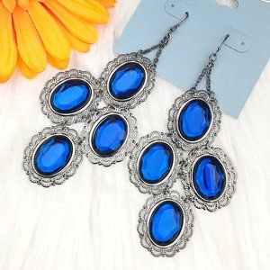 Boho Earrings Long Blue Bead Drop Dangles NWT